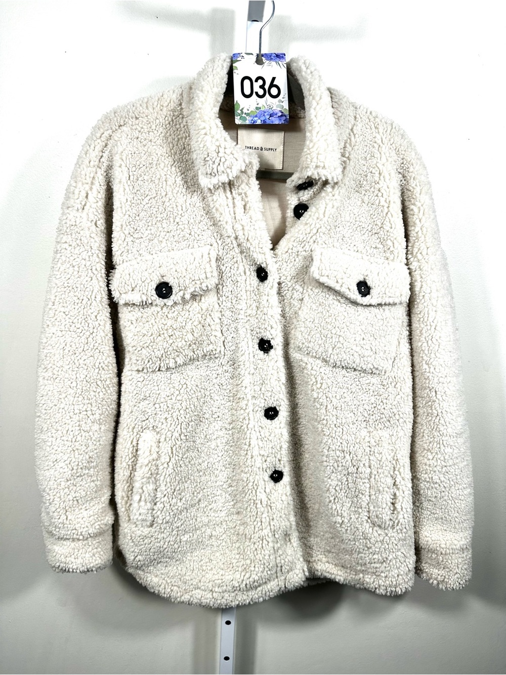 H36. Thread & Supply Ivory Teddy Sherpa Oversized Shacket S ptp 24”